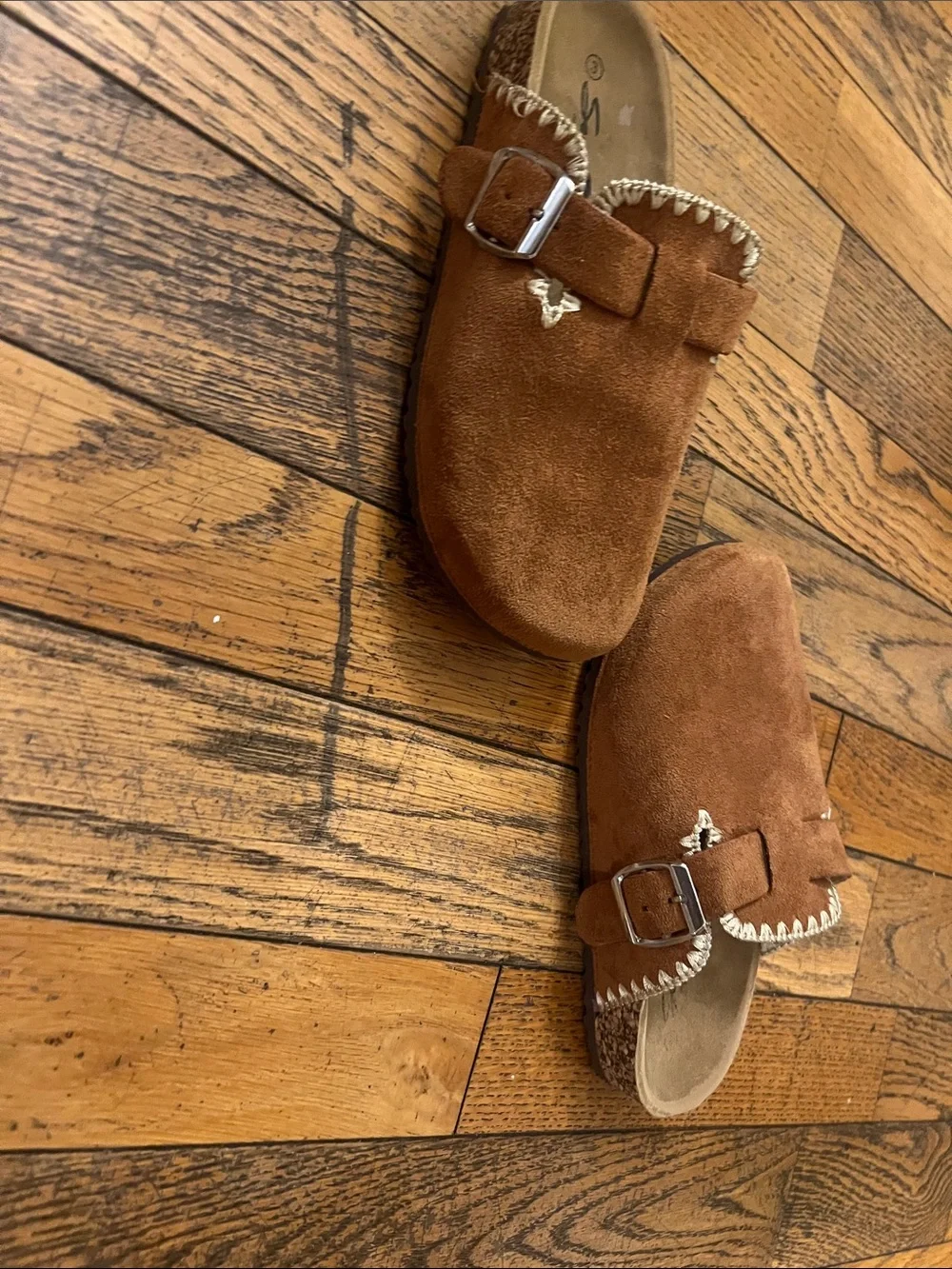 Seven7 Kids Brown Suede Slip-On Clogs with Cream Trim Accent